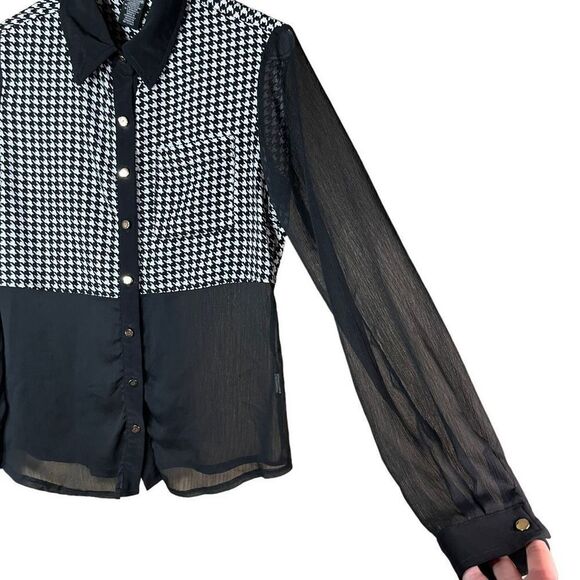 Vintage Signature Studio houndstooth semi sheer blouse size small - Picture 5 of 11